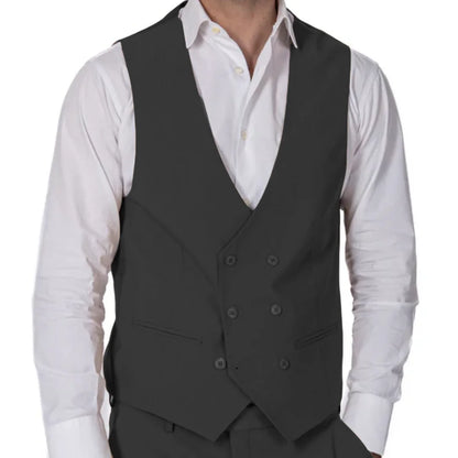 Men Formal Vest Double Breasted Solid Color Waistcoat for Wedding and Business