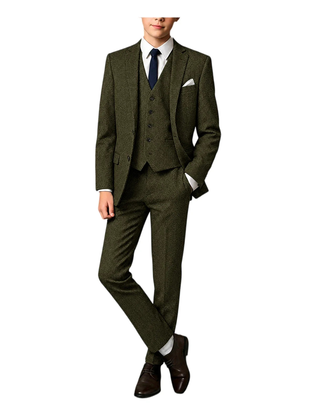 3-Piece Suit Men Herringbone Tweed Slim Fit Blazer Vest Pants Set for Wedding Business Formal