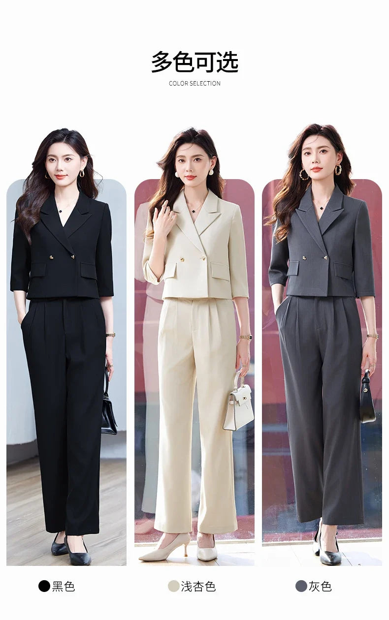 2025 New Fashionable Professional Womens Mid-Sleeve Suit Jacket + Pants. Soft and Comfortable