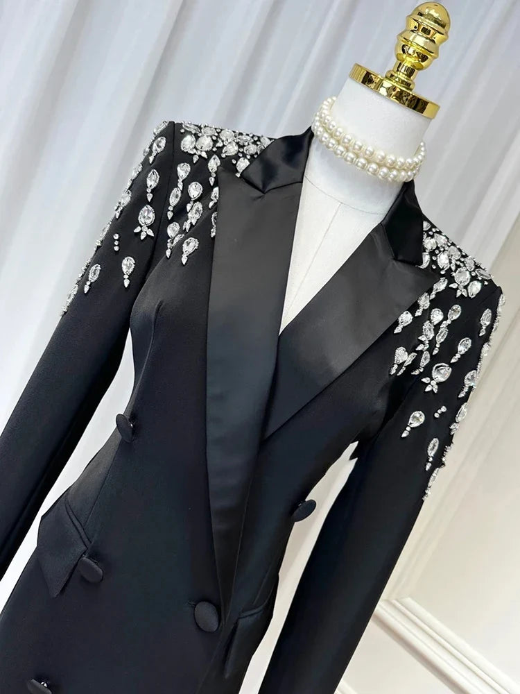Women Beading Blazer Coat Double Breasted Full Sleeve Versatile High Street Style New Autumn 2026 Female Clothing 15KB5766