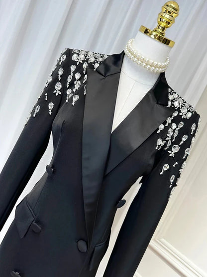 Women Beading Blazer Coat Double Breasted Full Sleeve Versatile High Street Style New Autumn 2026 Female Clothing 15KB5766