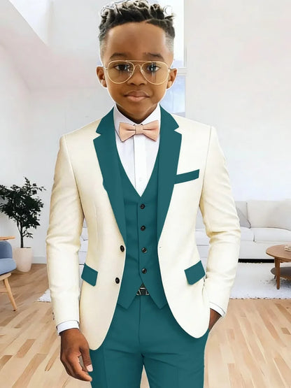 Multi-colors Boys Suits 3 Pieces Jacket Vest Pants Wedding Ring Bearer Outfit Handome Slim Fit Tuxedo For Birthday Party