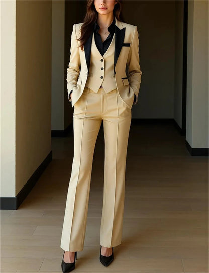 New Beige Women's Suits 3-Piece Blazer Suit Set Formal Fit Pant Suit Ladies Tuxedo (Jacket+Vest+Pants) Tailor Made