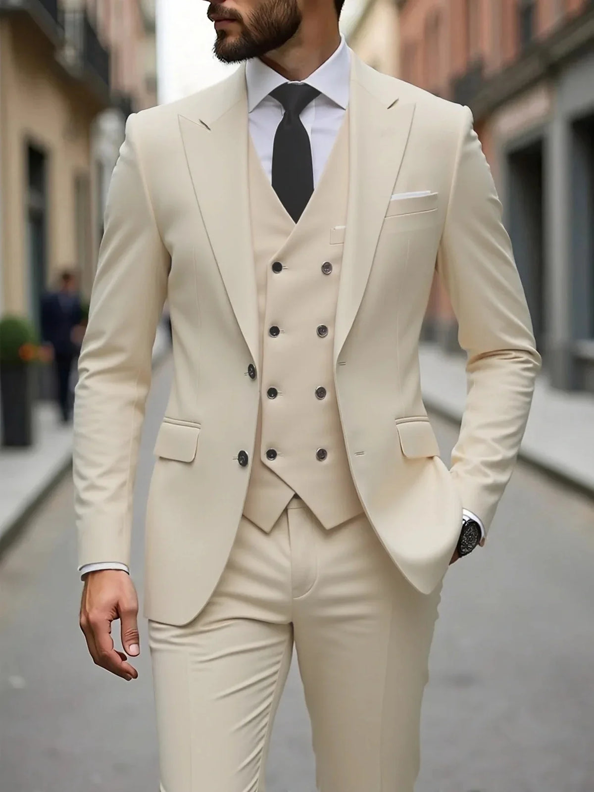 Costumes de Mariage Classiques Tuxedos Slim Fit Marié Pour Homme 3 Pièces Costume de Garçon d'Honneur Homme Formel Costume d'Affaires Homme (Veste+Gilet+Pantalon)