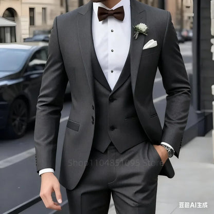 Navy Blue Peak Lapel 3 Piece Men's Tuxedos Fashion Single Breasted Formal Men's Clothes Smart Casual Wedding Party Prom Tuxedos