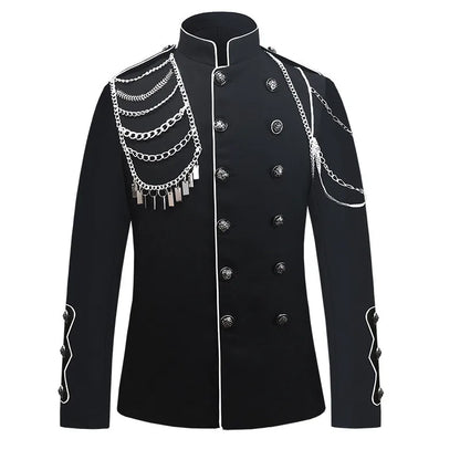 Men's Punk Style Court Jacket with Epaulet Metal Tassel Blazer for Nightclub Singer Dancer Performance Outerwear Stage Wear