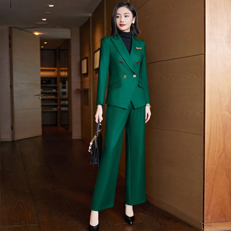 Elegant Women's Double Breasted Blazer Pants Set 2025 Autumn Winter Fashion Office Work Outfit Lady Matching Set Trousers Jacket