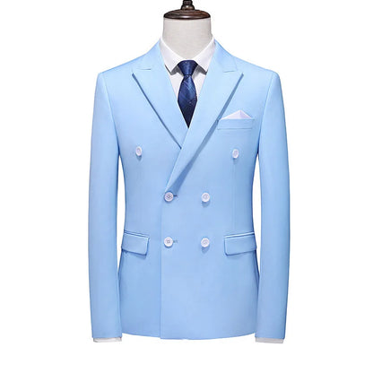 Men's Double Breasted Blazer – Slim Fit Solid Color Formal Jacket for Weddings & Office