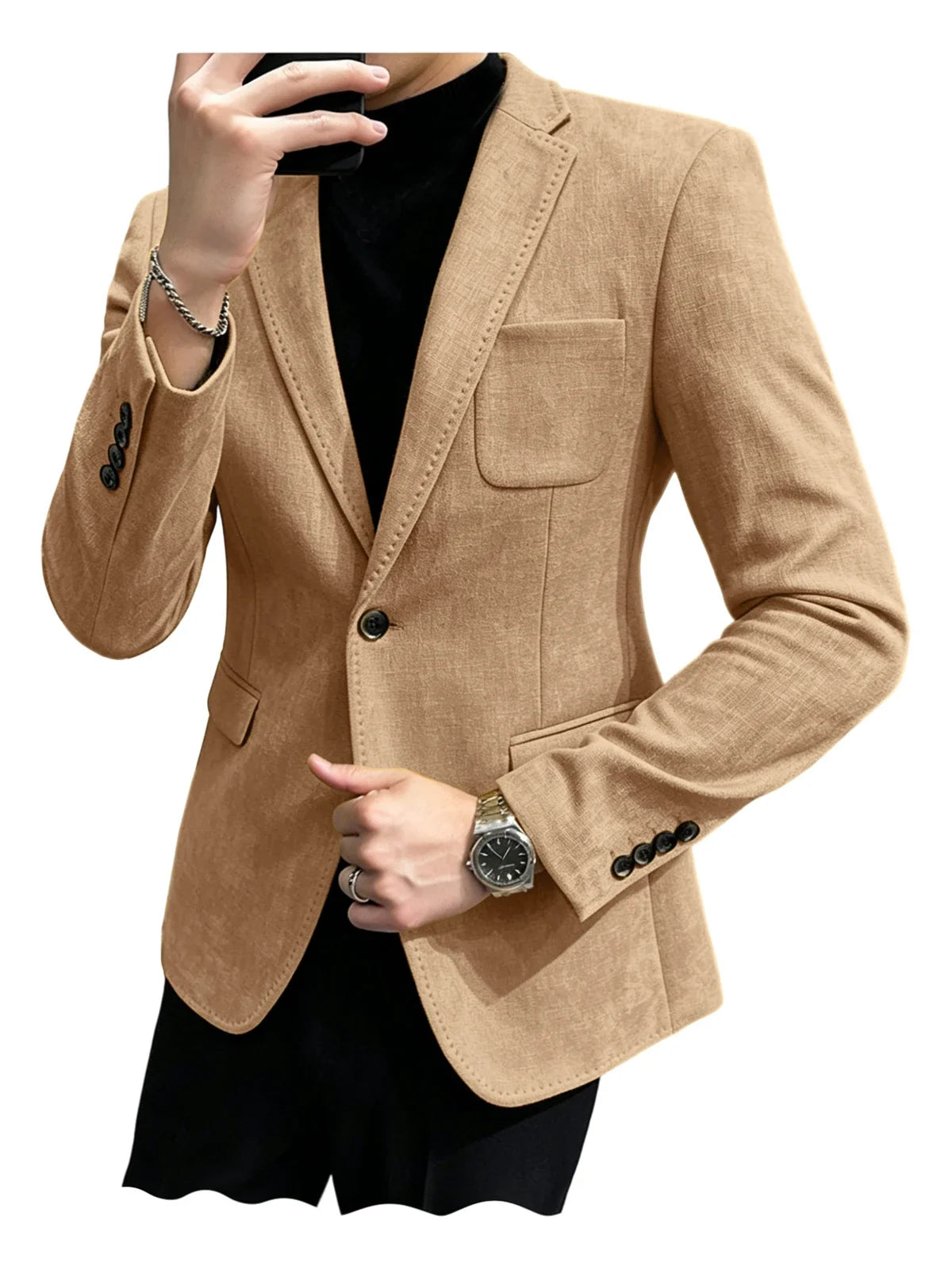 Cotton Linen Blend Men Suit Blazer Slim Fit Breathable Soft Man Jacket For Business Wedding Office Daily Vacation Outdoor Coat
