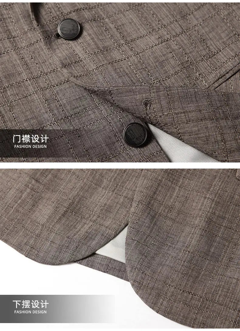 Men's Casual Blazer Single Breasted Spring Autumn Versatile Suit Jacket Grey Coffee