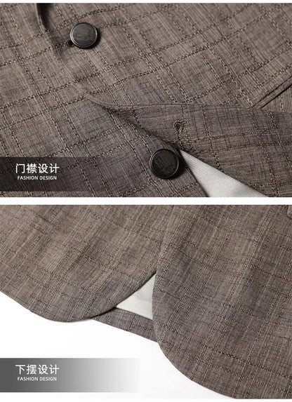 Men's Casual Blazer Single Breasted Spring Autumn Versatile Suit Jacket Grey Coffee