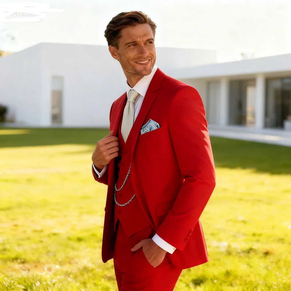 3-Pieces Men's Suit Unique Slim Fit Wedding Lapel Jacket Vest With Pant And Waistcoat Elegant Groomsmen