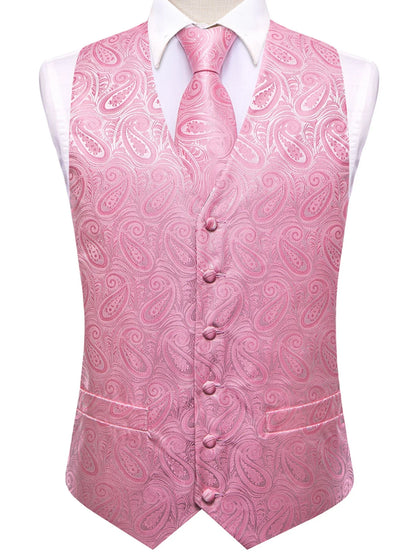 Men's Paisley Waistcoat Set – Single Breasted Vest with Matching Tie for Weddings and Formal Events