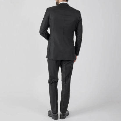 Men Suit 2 Pieces Black With Bright Lapel Single Button Solid For Wedding Business Banquet Party Office Work Jacket And Pants