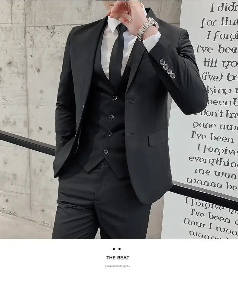 Men's Three-Piece Slim Fit Suit | Blazer, Waistcoat & Trousers for Formal and Business Occasions
