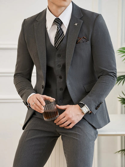 High Quality Elegant Single-Breasted Men Suit Fashion ltalian Style Slim High-end Business Groom Wedding Party Tuxedo 3/2 Pieces