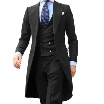 Red Long Tail Coat 3 Piece Gentleman Men Suits Male Fashion Groom Tuxedo for Wedding Prom Jacket Waistcoat with Pants purple