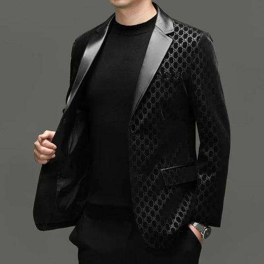 Men's Slim Fit Sheepskin Leather Blazer – Smart Casual Single Breasted Suit Jacket