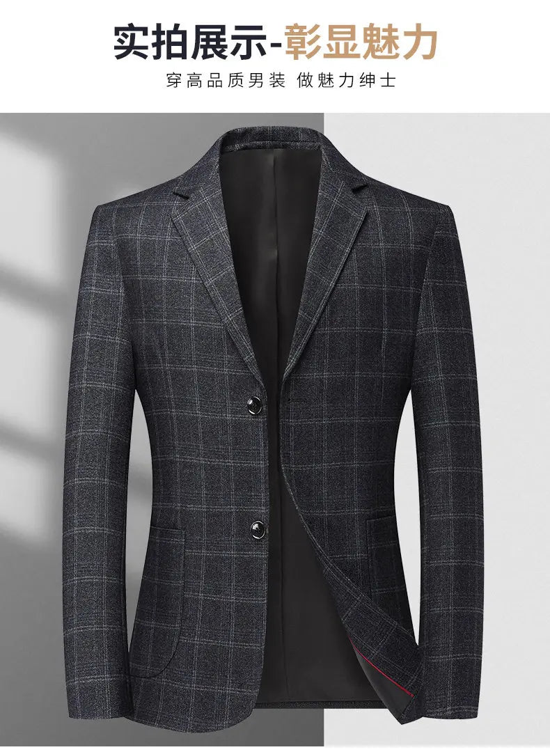 Blazer The New Autumn and Winter Fashion Middle-aged Business Casual Checkered Wedding Host Men's Outdoor Performance Blazer