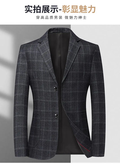 Blazer The New Autumn and Winter Fashion Middle-aged Business Casual Checkered Wedding Host Men's Outdoor Performance Blazer