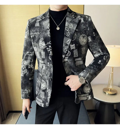 2024 Autumn Winter Jacquard Denim Suit Jacket for Men Fashion Business Casual Blazers Streetwear Social Men Clothing