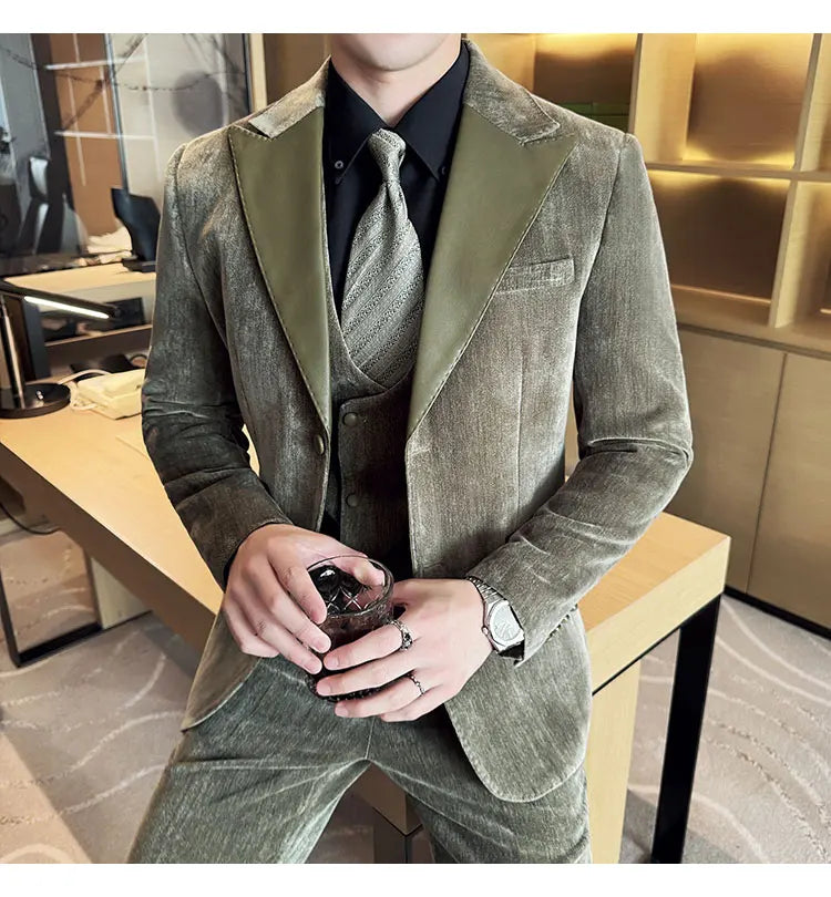 Men's Slim Fit 3-Piece Suit – Smart Casual & Wedding Formal Set