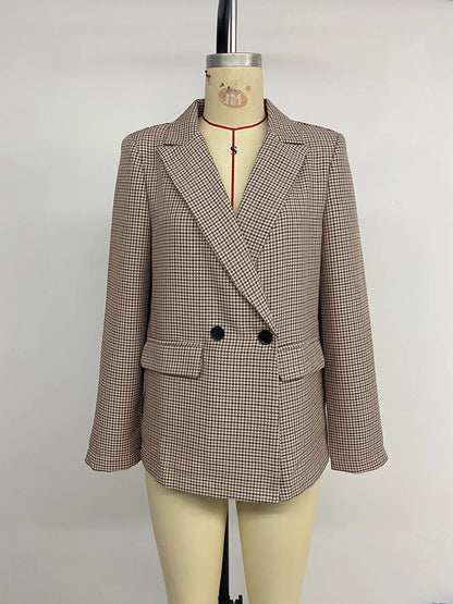 Spring Autumn 2026 Vintage Houndstooth Blazer Women Notched Loose Jacket Coat Women Clothing Female Casual 63997