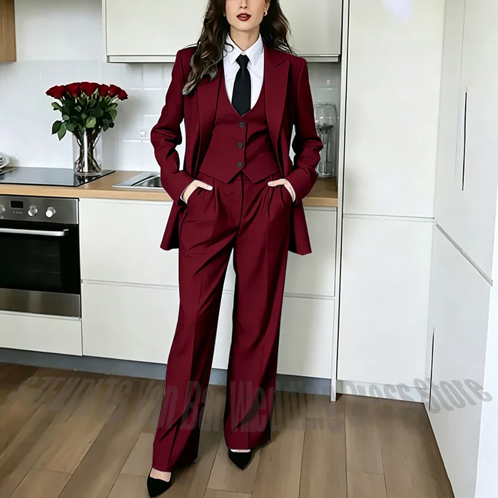 Classic Peaked Lapel Women's Pant Suits 3 Piece Formal Office Regular Fit Single Breasted Business Occasion Party Event Outfit