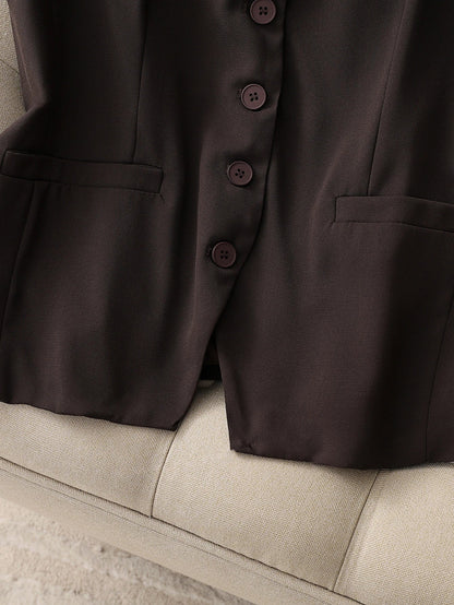 Vintage Inspired Women's Waistcoat Retro Brown V-Neck Slim Fit Suit Vest for a Classic Look，Office & Business Casual