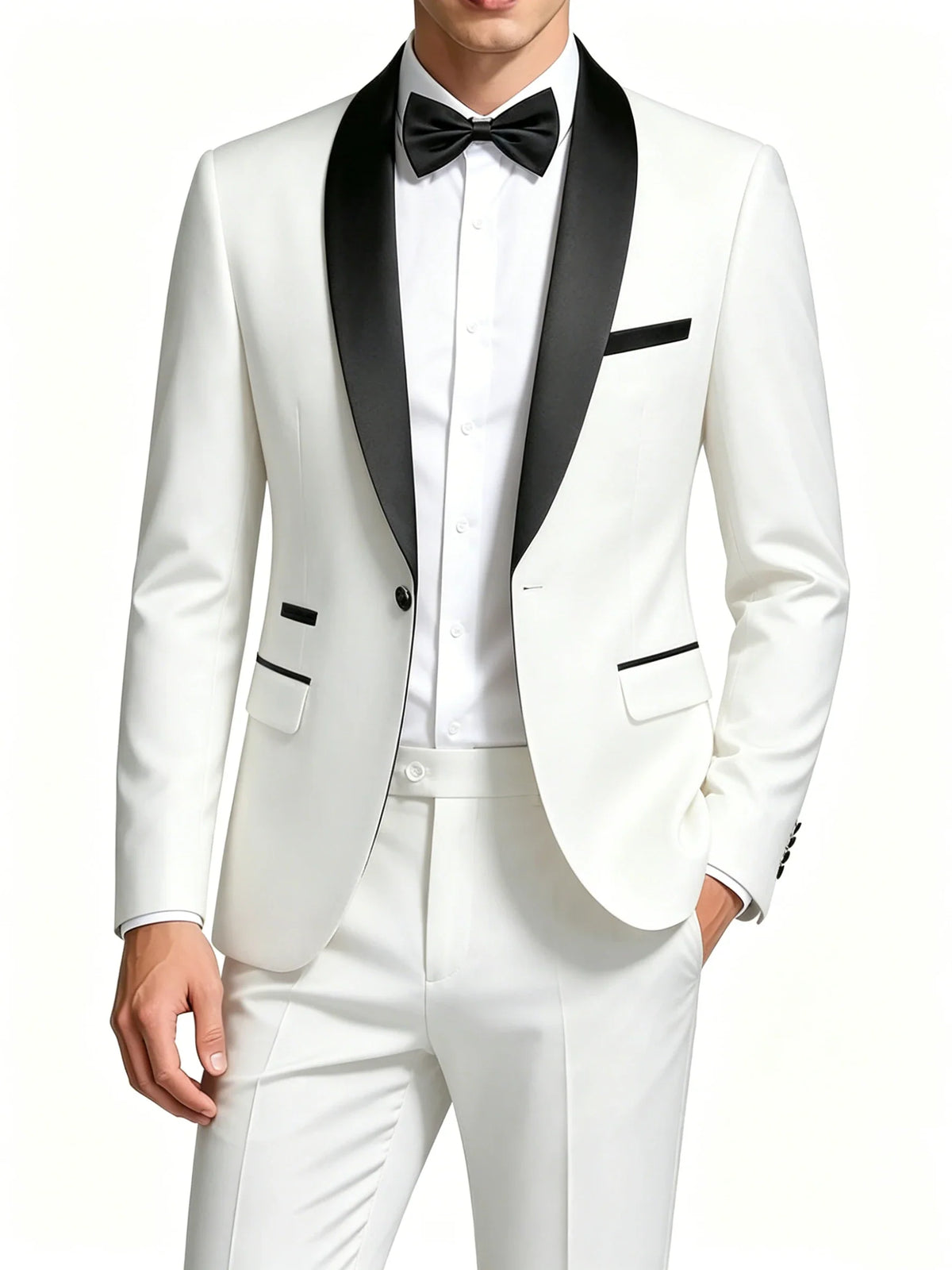 Men's 2-Piece Slim Fit Tuxedo Suit – Black Satin Shawl Lapel for Wedding, Prom & Formal Events