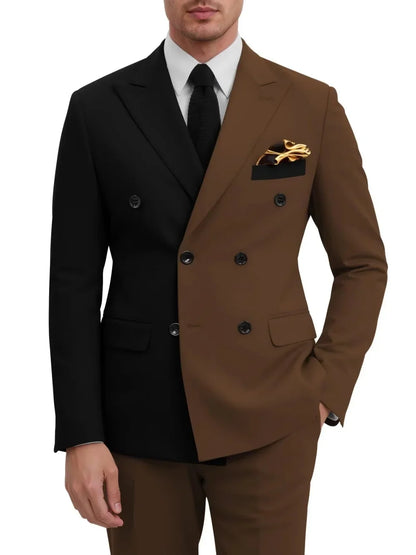 Fashion Contrast Man Suit Set 2 Pieces Jacket Pants Stage Performance Wear Premium Double Breasted Men's Tuxedo For Wedding