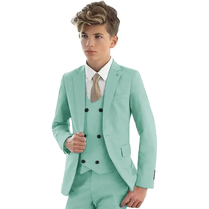 Christmas Party Fashion Green Suit Sets For Boys Piano Performance Formal Blazer Vest Pants 3 Pieces Evening Dinner Outfits