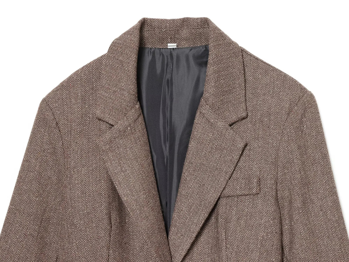 Woman Autumn Single Breasted Pocket Decoration Long Sleeves Lapel Herringbone Twill Blazer Female Fashion Casual Overcoat