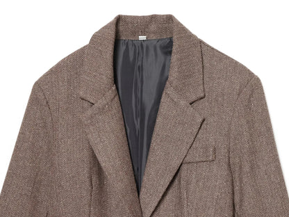 Woman Autumn Single Breasted Pocket Decoration Long Sleeves Lapel Herringbone Twill Blazer Female Fashion Casual Overcoat
