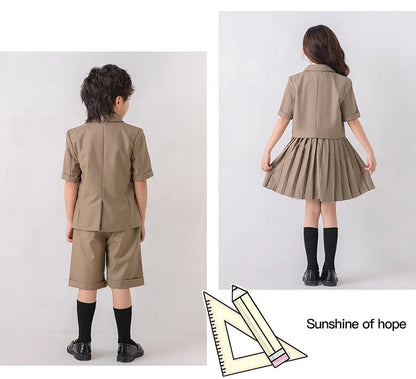 Child School Uniform Girls Korean Jacket Pleated Dress Summer Outfits Boys Blazer Formal Suits Shorts Kids Student Clothes Sets