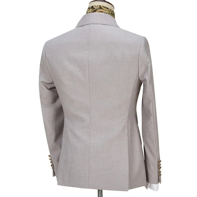 Men Suit 2 Pieces Gray Double Button Solid With Lapel For Wedding Banquet Birthday Party Business Work Set Jacket With Pants