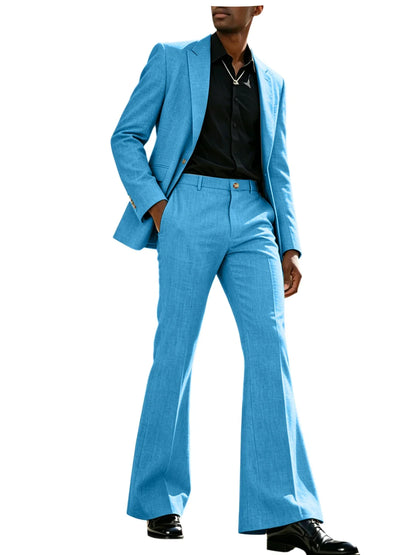 Men's 2-Piece Retro Flare Suit – Slim Fit Bell Bottom Blazer & Wide Leg Pants for Formal Occasions