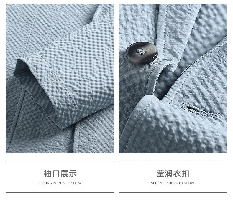 2026 Sun Protection Lightweight Blazer - Fashionable Business Outdoor Travel Wedding Casual Korean Men's Bubble Weave Blazer