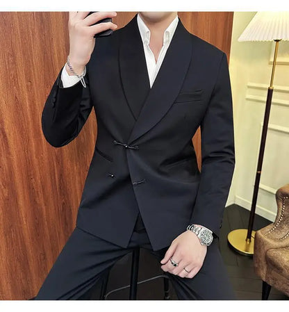 (Jacket+Pants) Vintage Luxury Chinese Style Suit Fashion Men High-end Elegant Business Social Wedding Dress Suit Tuxedo 2Pcs Set