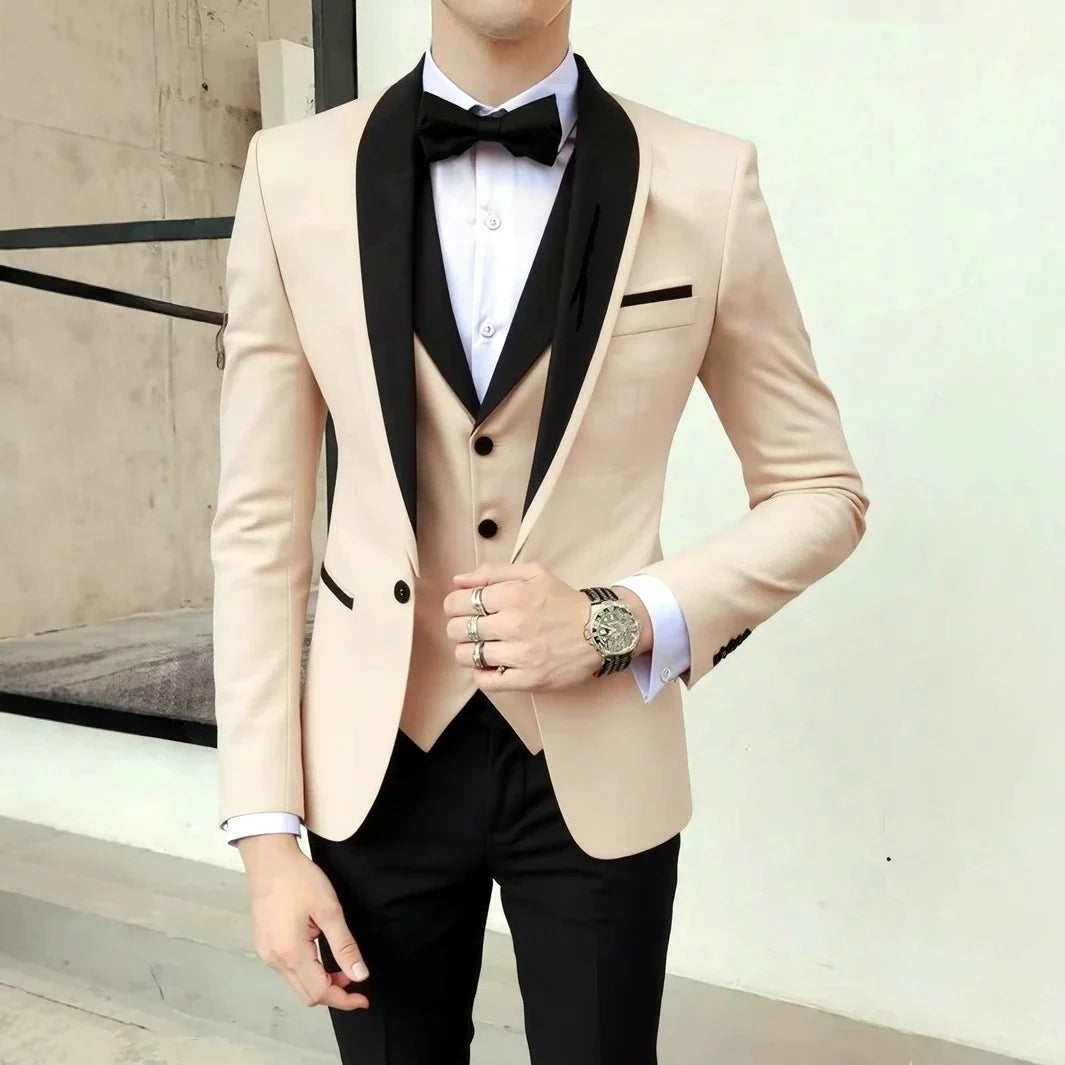 Classic Wedding Tuxedos 3 Pieces Suits Slim Fit Shawl Lapel Groomsmen Suit Male Formal Business Men Clothing(Jacket+Vest+Pants)