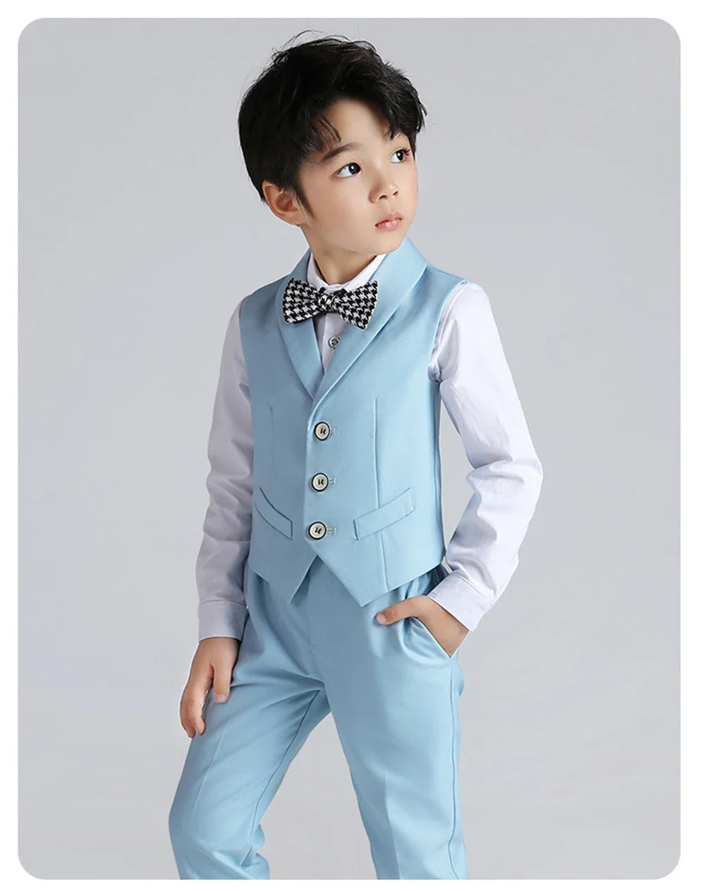 Solid 2-Piece Vest Trousers Set for Kids, Wedding Ring Bear Suit Set, Chidren Formal Dress Wear 90-170cm Boys Sets