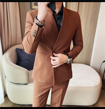 Autumn Winter Collarless Gentleman's Suit Jacket Men's Dinner Party Formal Dress Coats Blazers Wedding Business Suit Jackets