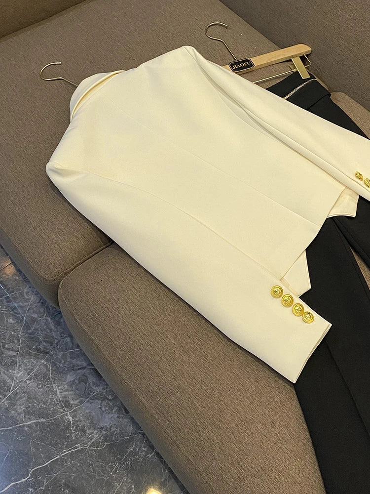 Business Commute Style Women's Long Sleeve Double-Breasted Suit Slim Fit Waist-Cinching Outerwear Fashion D9986