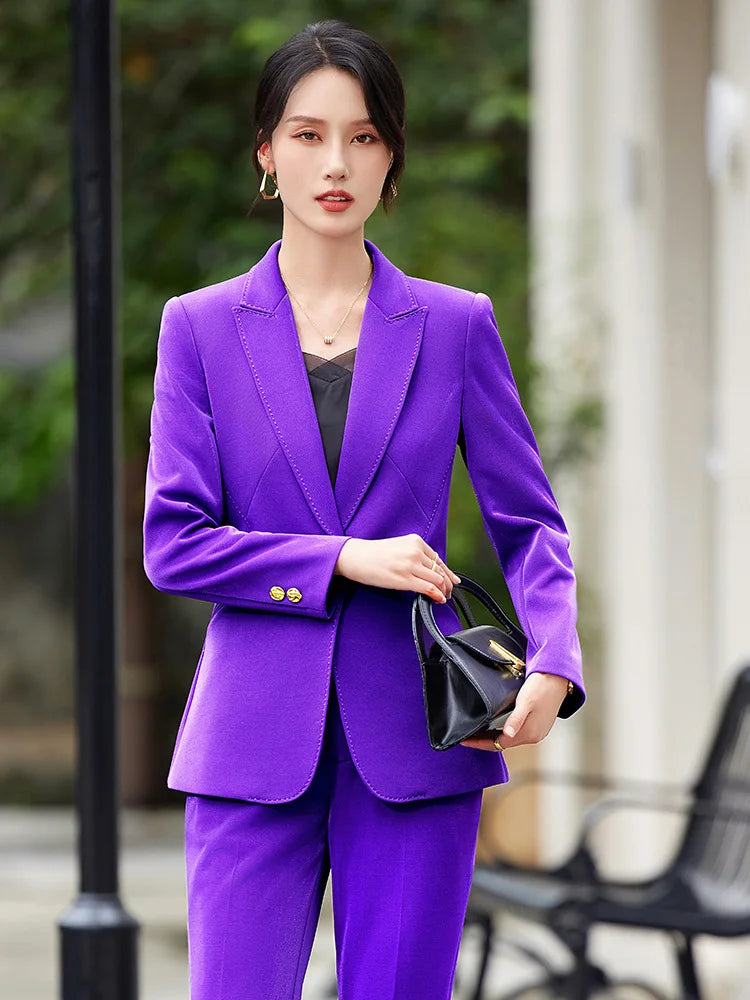 Office Ladies Formal Pant Suit 2 Piece Set Women Green Khaki Red Female Long Sleeve Business Work Wear Blazer Jacket And Trouser