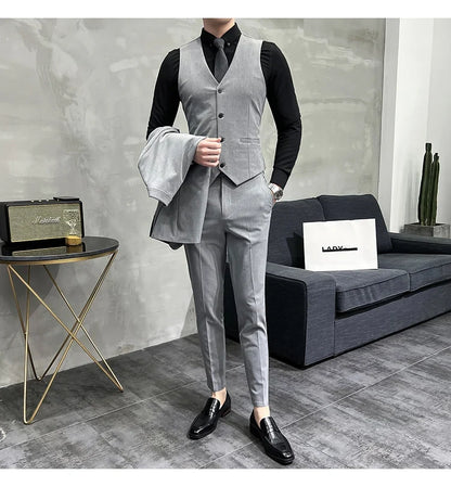 Men's Slim Fit 3-Piece Suit – Solid Color, Smart Casual & Wedding