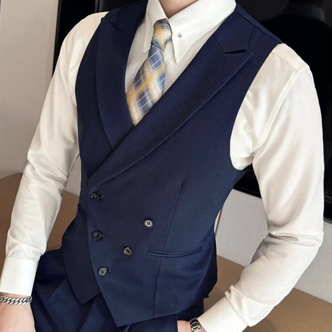 Men's Formal Vest Double Breasted Lapel Waistcoat for Weddings & Business