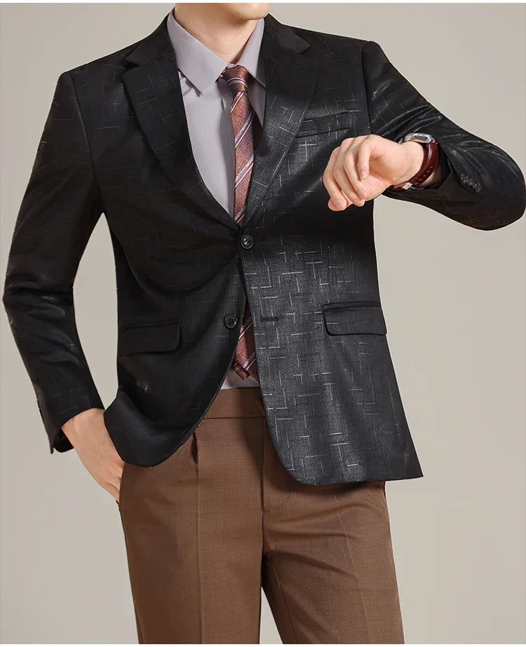 Autumn/Winter Korean Jacquard Casual Suit Jacket Men Slim Business Office Formal Suit Jackets Social Wedding Blazer Masculino