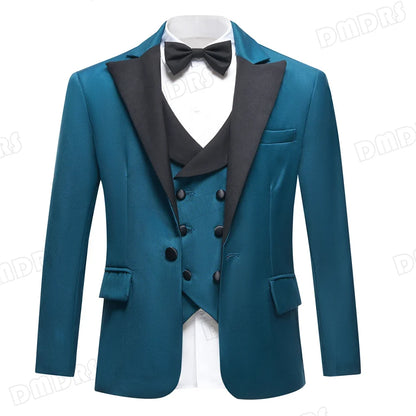 Boys 3-Piece Formal Suit Teal Single Button Kids Wedding Suit