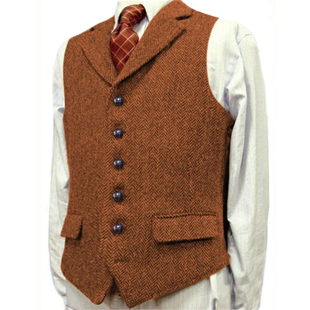 Men's Herringbone Vest – Single Breasted Waistcoat for Men | Wedding, Business & Smart Casual