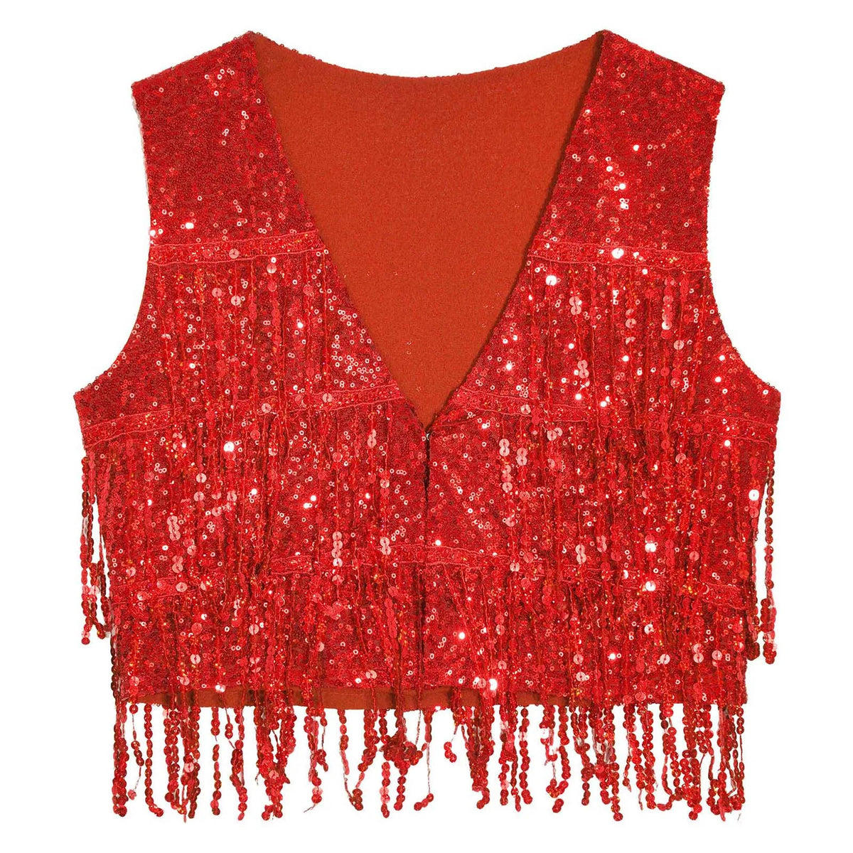 Fashion Sequins Vests Women's Tassel Sleeveless Waistcoat Jazz Dance Costume Shiny Vest 80s Disco Music Festival Party Clubwear